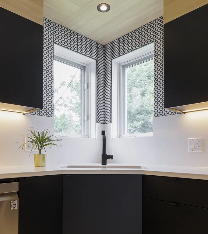 Kitchen corner with decorative wallpaper